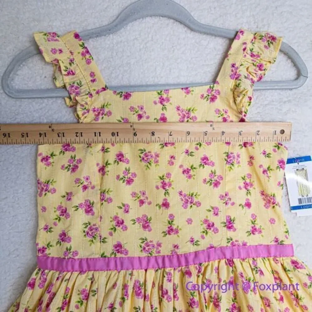 New! Zunie Girl Cotton Floral‎ fit and flare Knee-Length Dress yellow , size L